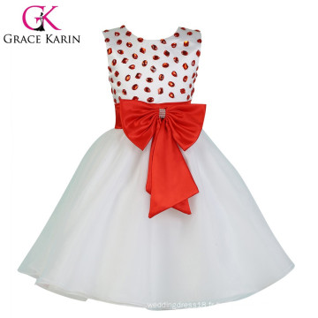 2015 Grace Karin sans manches Robe fille fleur à bas prix blanc CL007551-1